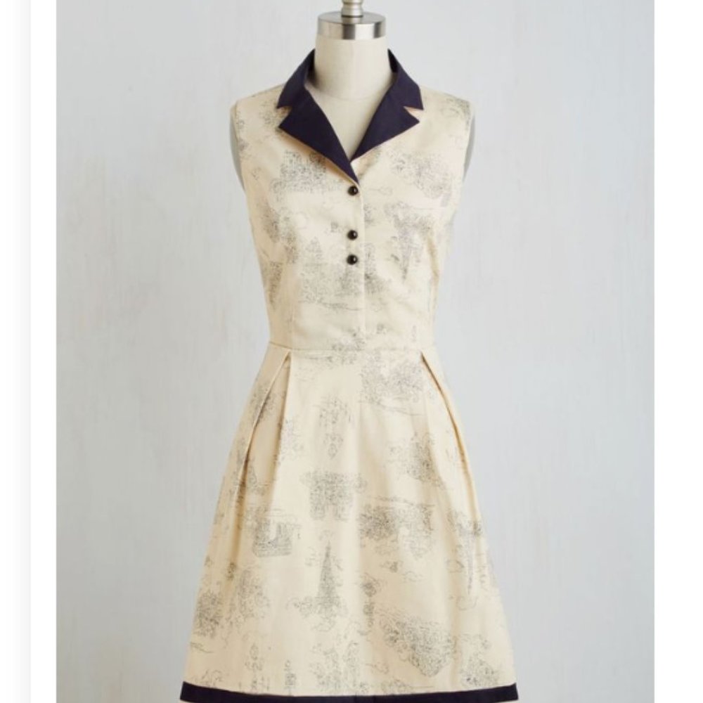 Cotton Dress with Navy Blue Detail